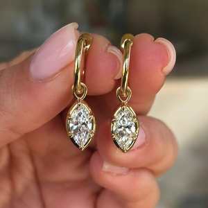 Pendientes colgantes delicados con diamante de corte marquesa de 1.21 quilates cultivado en laboratorio, oro macizo de 14 quilates, joyería fina de última moda para mujer, regalo de boda - Product Image 5