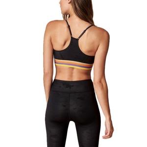 Soutien-gorge de sport noir en maille pour femme, bretelles spaghetti, col rond, sans couture, haut de yoga et d'entraînement, maintien moyen, respirant, vêtement de fitness - Product Image 2