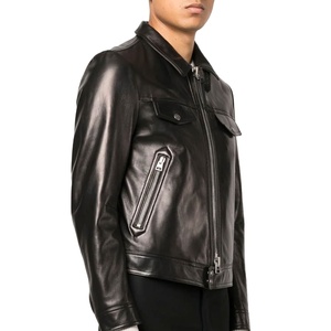 Chaqueta de cuero de traje genuino para hombre Abrigo corto formal ajustado con bolsillos Tela de lona Estilo de moda - Product Image 1