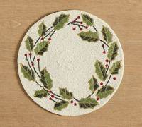 Napperon perlé fait main en forme de couronne de houx pour la décoration de table de Noël