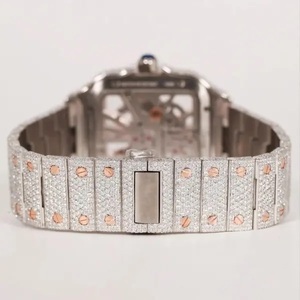 Montre mécanique carrée de luxe pour femme en acier inoxydable avec lunette sertie de diamants et cadran analogique en cristal saphir 39 mm - Product Image 3