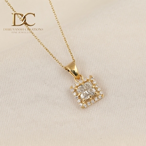 Latest 14KT <b>Solid</b> Yellow <b>Gold</b> Lab Grown Diamond Round Square Brilliant Cut <b>Pendant</b> Necklace IGI Certified Fine Jewelry for Women - Product Image 6