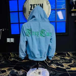 Sudadera con capucha y cremallera completa, personalizada con parches de chenilla de araña y bordado de letras, lavado ácido, de invierno, 100% algodón polar - Product Image 6