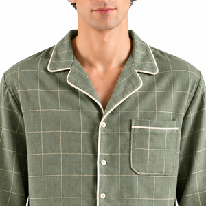 Ensemble pyjama tissé à carreaux pour hommes, manches longues, boutonné, vêtements de nuit chauds d'hiver, pantalon de détente assorti, vêtements de nuit verts - Product Image 4