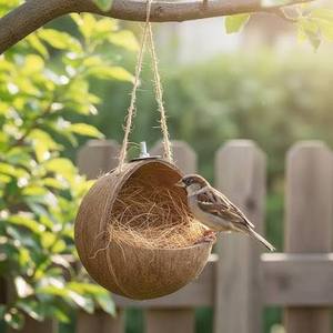 Casa para Pájaros de Cáscara de Coco Directo de Fábrica, Nido de Pájaros Colgante Natural, OEM ODM Disponible - Product Image 5