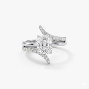 2 ct Radiant Cut 14K Solid <b>Gold</b> Lab Grown Diamond Engagement <b>Ring</b> with Curved Wedding Band Bypass Stackable <b>Ring</b> Bridal <b>Set</b> <b>Ring</b> - Product Image 4