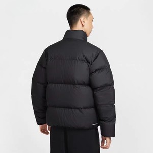 Men's Black Puffer Jacket Windproof Zipper Closure Casual Winter Outerwear Solid Color 100% Polyester Stand Collar - Product Image 3