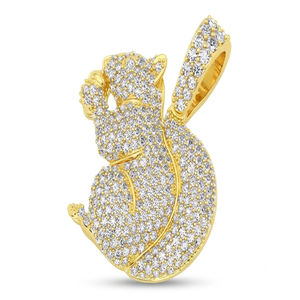 Pendentif élégant et personnalisé en argent 925 plaqué or, motif écureuil mangeant un châtaignier, serti de diamants naturels, idée cadeau raffinée - Product Image 1