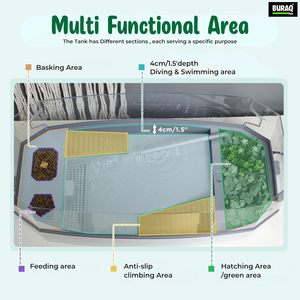 Turtle Tank with Water Filter, <b>Pump</b>, Basking Platform & Turtle House for Tortoises, Reptiles and <b>Small</b> Turtles - Product Image 6