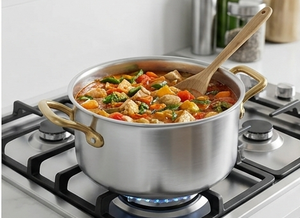 Cacerolas Redondas de Acero Inoxidable con Acabado Pulido Espejo y Asa de Latón, Calentador de Alimentos, Olla para Servir, Utensilios de Cocina - Product Image 5