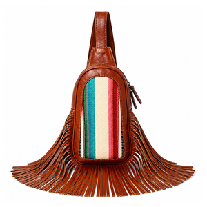 Sac bandoulière en cuir fait main avec franges, style western, en tissu serape, sangle réglable, style fourrure, pour femme, idéal pour les voyages - Product Image 1