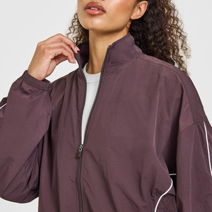2025 Wholesale Women Sportswear Fashion Piping Oversized Zip up Tracksuit Tops Lightweight 100% Nylon <b>Track</b> <b>Jacket</b> - Product Image 4