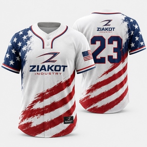 Venta al Por Mayor Directa de Fábrica ZIAKOT INDUSTRY, Jersey de Softbol Unisex Personalizado Azul Claro, Blanco y Rojo con Dos Botones - Product Image 4