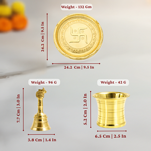 Plateau de prière en laiton avec accessoires, gravé, traditionnel, pour la maison et le mandir - Product Image 2