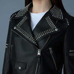 Vestes en cuir pour femmes respirantes à prix abordable en vente, nouvelle arrivée, vestes en cuir véritable personnalisées avec clous en gros - Product Image 5