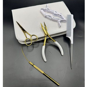 Gold White Hair Extension Tools Kit Set Including Micro <b>Ring</b> Silicon Bead Pliers <b>Clips</b> Scissors Loop Human Hair Extension Pliers - Product Image 6