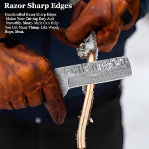 Couteaux de cowboy de qualité industrielle OEM à prix abordable avec étui en cuir - Couteau de boucher Damas fait main de 8 pouces - Lame fixe EDC - Product Image 4