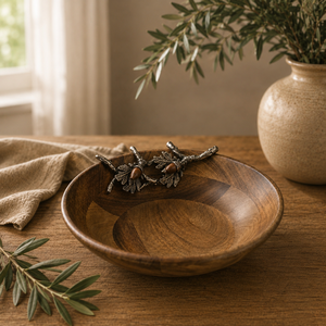 Handcrafted Acacia Wood Salad Bowl With Artistic Metal Branch & <b>Acorn</b> <b>Decor</b> Sustainable Eco-Friendly Fruit Serving Bowl On Sale - Product Image 2