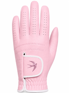 ถุงมือกอล์ฟหนัง Cabretta สีชมพูพรีเมียม ปักโลโก้ได้ ระบายอากาศได้ดี สำหรับผู้หญิง  ขอบสีขาว ผลิตโดยโรงงาน OEM - Product Image 2