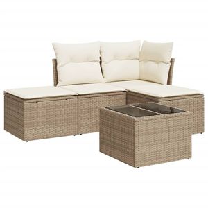 Ensemble de canapés de jardin beige en rotin, mobilier d'extérieur 4 places avec rangement, style tropical - Product Image 2