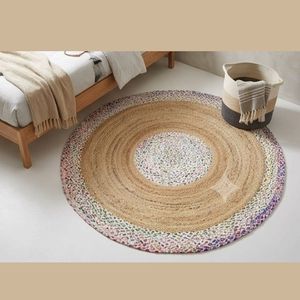 Handwoven <b>Round</b> Jute Rug Natural Braided Cotton Border Boho Rustic Floor <b>Carpet</b> Living Room Bedroom Home Decor Mat For Sale - Product Image 6