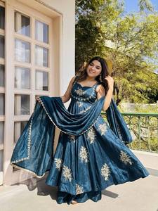 Elegant Loose-Fit Silk Anarkali Gown Dress with Embroidery for Indian & Pakistani Wedding Wear Regular Fit Adult Dress Gown - Product Image 3