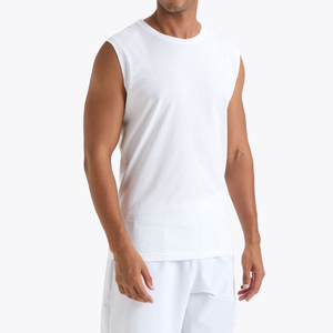 Camiseta sin Mangas Blanca para Hombre, Cuello Redondo, Algodón Sólido, Ropa Casual, Gimnasio, Camiseta Deportiva para Hombre - Product Image 1