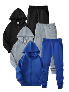 Boys' Solid Color Cotton Pullover Hoodie Zipper Hoodie & Joggers Sets Outdoor Sweatshirt Multi-Piece Casual Bangladesh - Product Image 2