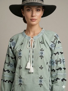 Vestido Mini de Algodón de Corte Recto con Mangas Largas y Cuello Redondo, Diseño Liso con Bordado y Dobladillo Liso, Ropa Casual de Fiesta para Mujer - Product Image 4