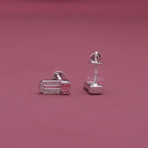 IGI Certified Lab Grown Diamond Pink Emerald Cut Paperclip <b>Stud</b> <b>Earrings</b> in 14K White / Rose & Yellow Gold Geometric <b>Earrings</b> - Product Image 6