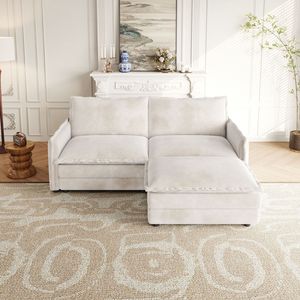 Divano a Due Posti in Tessuto Corduroy con Poggiapiedi, Divano Angolare a L con Pouf, Imbottito e Grande per Soggiorno - Product Image 3