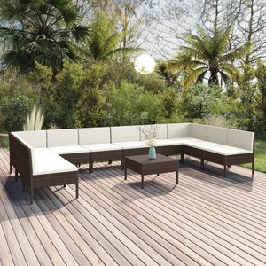 Set salotto da 11 pezzi in Poly Rattan marrone con cuscini per il tempo libero in giardino - Product Image 1