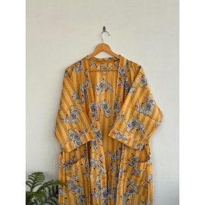 V-Neck Printed <b>Animal</b> <b>Pattern</b> Breathable <b>Knitted</b> Kimono Robe Belt Three Quarter Sleeve Maxi Length Loose Fit 100% Cover-Up - Product Image 6