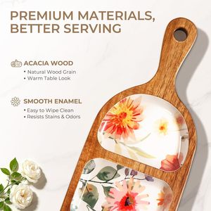Bandeja de Servir Desechable con Esmalte Floral para Bodas, de Madera de Acacia, con 3 Compartimentos, Cuadrada, para Queso, con Asa Decorativa, Apta para Lavavajillas - Product Image 5