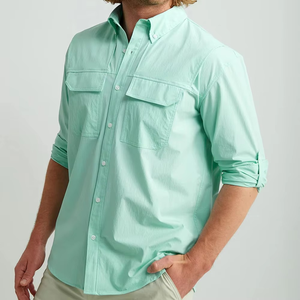 Chemises de travail personnalisées pour hommes grandes tailles, confortables, respirantes, à manches courtes, pour la randonnée, la pêche, protection UPF 50+, coupe-vent, boutonnées - Product Image 1