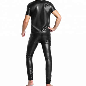 Men's PU leather t-<b>shirt</b> High street casual winter wear Breathable eco-friendly <b>shirt</b> Solid shiny long sleeve tee - Product Image 4