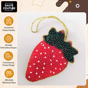 Ready Stock Offer Handcrafted Beaded Strawberry <b>Ornament</b> – <b>Red</b> Fabric Christmas Wall Hanging Decoration at Low Market Price - Product Image 2