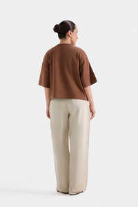 Camisetas Personalizadas de Último Diseño para Mujer, Camiseta de Cuello Redondo Marrón de Alta Calidad, Camiseta Lisa de Color Sólido, Ajuste Holgado, Venta al Por Mayor - Product Image 2