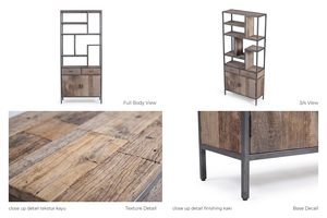 Silion Rack Eco-Friendly Durable Rustic Reclaimed <b>Wood</b> Industrial Iron Frame Tall Display <b>Bookcase</b> Cabinet Drawers Home Office - Product Image 5