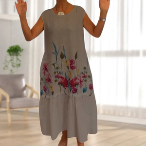 Nuevo Vestido Midi Elegante sin Mangas con Estampado Floral para Mujer, Tela Ligera y Transpirable, Cuello Redondo, Corte en A - Product Image 3