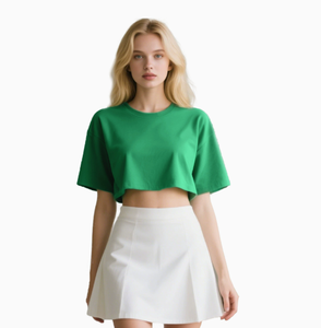 Women's Crew Neck Short Sleeve <b>Crop</b> <b>Top</b> Knitted Solid Color Casual Loose Fit Spring Summer Wear - Product Image 4