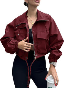 Veste coupe-vent unisexe bordeaux à capuche avec fermeture éclair, légère en polyester, décontractée, pour le printemps, coupe classique - Product Image 3