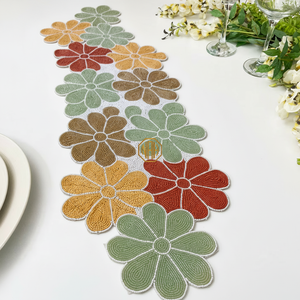 Navy Blue Modern Floral Beaded <b>Table</b> <b>Runner</b> Scalloped Design Handmade Embroidered <b>Dining</b> <b>Table</b> Decor Wedding Customizable - Product Image 3