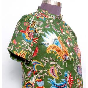 Tunique de plage décontractée pour femme en coton imprimé floral vintage, col rond, manches mi-longues bouffantes et évasées, style moderne et charmant - Product Image 5