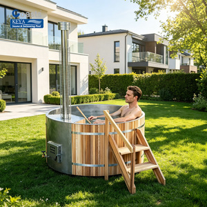 Bain à remous moderne en bois pour 2 personnes <span class=keywords><strong>avec</strong></span> chauffage efficace au bois pour spa domestique, couverture de bain à remous extérieur - Product Image 1