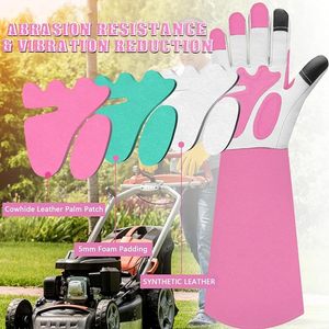 Gants de jardinage pour femmes et hommes, longs, résistants aux épines, pour la taille des roses, en cuir pleine fleur avec paume renforcée, couleur rose - Product Image 6