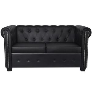 Divano da ufficio in pelle artificiale nera a 2 posti con Chesterfield - Product Image 2