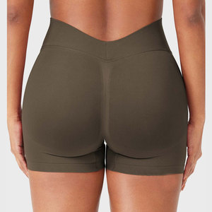 Shorts de sport personnalisés avec logo, couleur unie, respirants, séchage rapide, pour femme, taille mi-haute, taille élastique, en polyester tricoté - Product Image 4