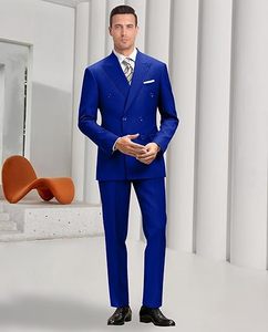 Traje de Negocios para Hombre, Azul Rey, Cuello Mao, Corte Regular, Transpirable, Poliéster/Algodón, Antiarrugas, Estilo Británico - Product Image 3
