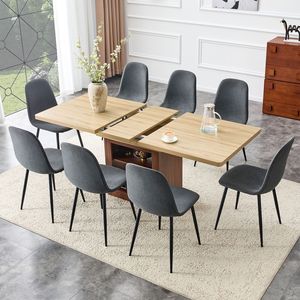 Set da Pranzo Moderno a L con 8 Pezzi, Tavolo Allungabile 59-71 Pollici e Sedie in Lino e Cotone Grigio Scuro, Set di Sedie Scalabili - Product Image 2